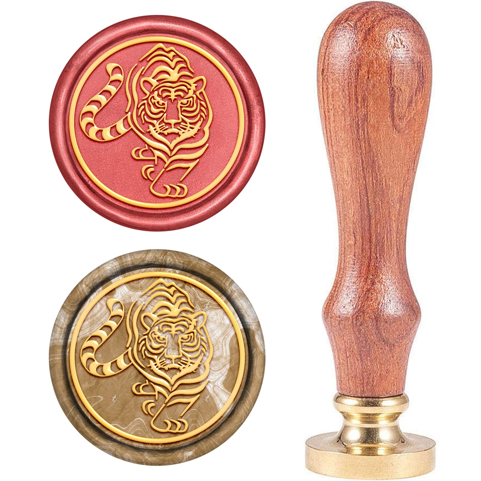 CRASPIRE Wax Sealing Stamp Tiger, Animals Wax Seal Retro Stamp Wood Handle Brass Head Removable 25mm for Wedding Invitations Gift Packing Cards Letters Envelopes Wine Packages