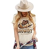 Howdy Country Music Shirt Women Vintage Western Retro Steer Skull T-Shirt Graphic Cowboy Cowgirl Tee Rodeo Tops