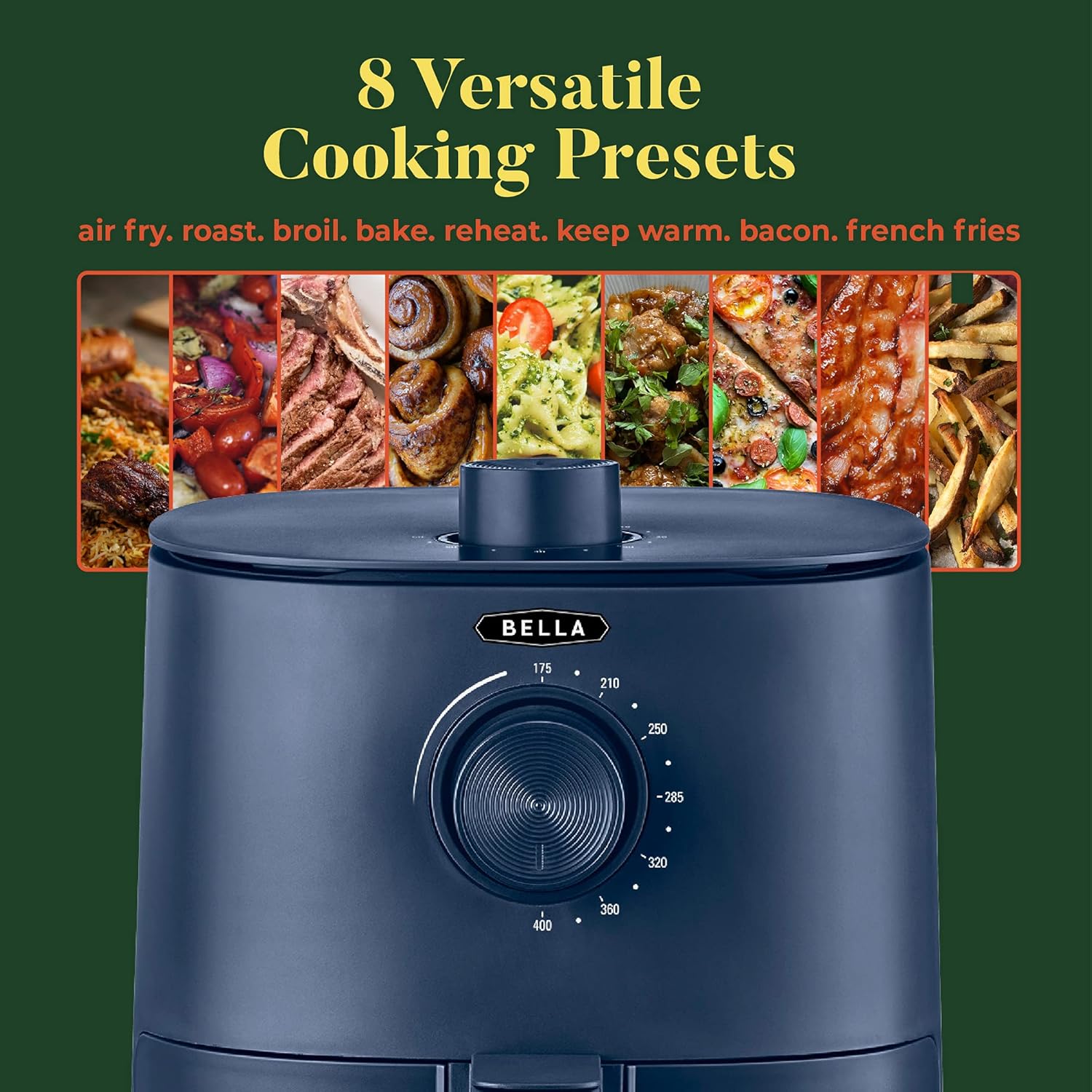 BELLA 2.9QT Manual Air Fryer, No Pre-Heat Needed, No-Oil Frying, Fast Healthy Evenly Cooked Meal Every Time, Removeable Dishwasher Safe Non Stick Pan and Crisping Tray for Easy Clean Up, Matte Blue: Kitchen & Dining