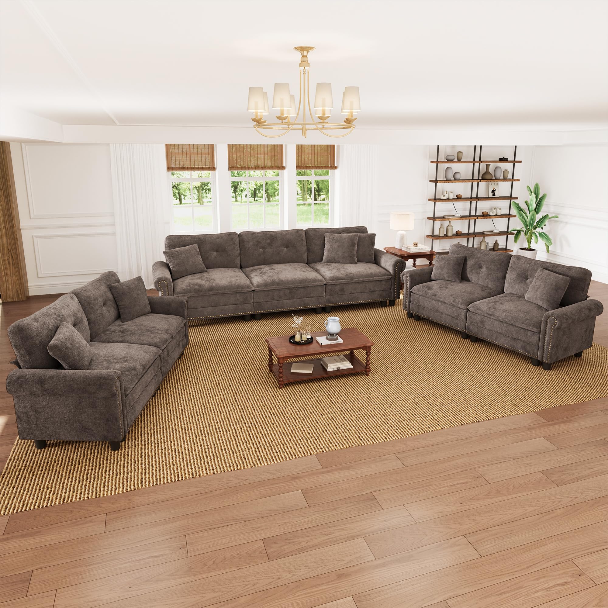 PHI VILLA Modular Sectional Sofa & Cloud Loveseat Set Living Room 3-Piece