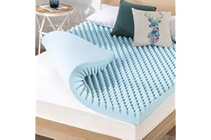 Best Price Mattress 4 Inch Egg Crate Memory Foam Mattress Topper with Cooling Gel Infusion, CertiPUR-US Certified, King, Dorm Essentials, Light Blue