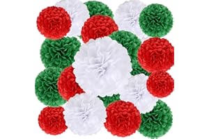 BestoFun 16 PCS Red Green White Party Decorations Tissue Paper Flowers Christmas Party Decors Hanging Pom Poms Decorations for Xmas New Year Winter Holiday Decorations
