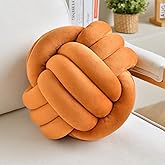 LUSJNGE Decorative Throw Knot Pillow Ball for Home Chair Sofa Aesthetic Round Velvet Knotted Pillow Cushion (Caramel, 8inch)