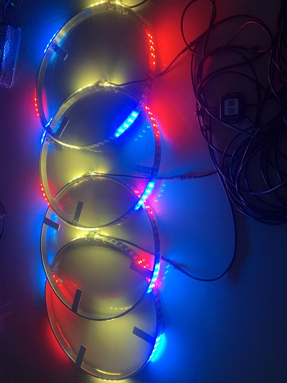 Sando Tech Dream Chasing Color Flow 15.5‘’ IP68 Waterproof Double Row Dual Raw 300Leds Brightest Strobe Led Wheel Ring Lights Rim Lights Car Tire Lights Blue-Tooth APP Control Multi-Colors - 4 Lights: Automotive