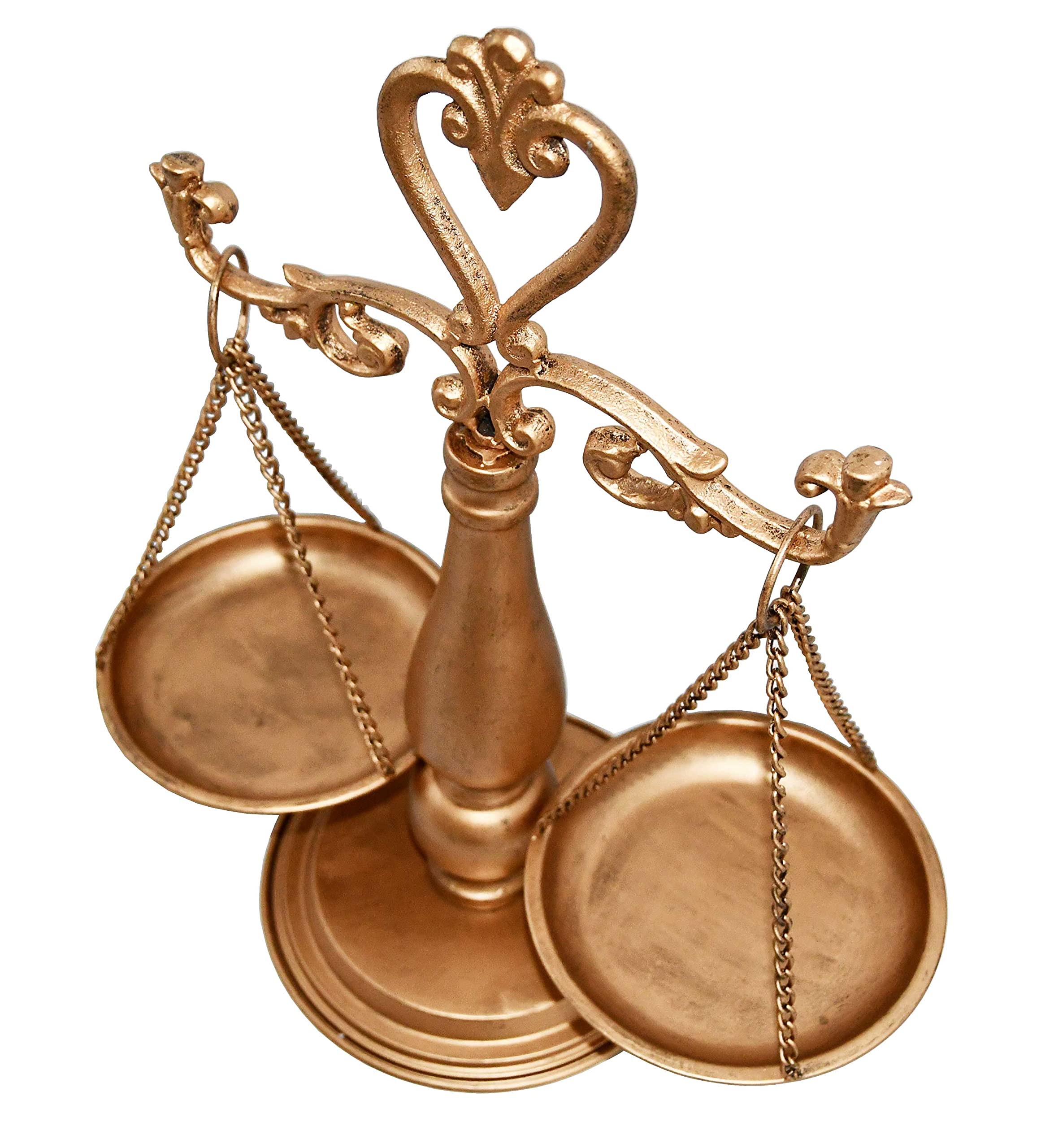 OwlGift Vintage Metal Lawyer Scale of Justice Libra, Decorative Jewelry Storage, Tray Cosmetic Organizer, Farmhouse Candleholder Display, Home Décor Centerpiece Stand – Golden, 15“ W x 17” H