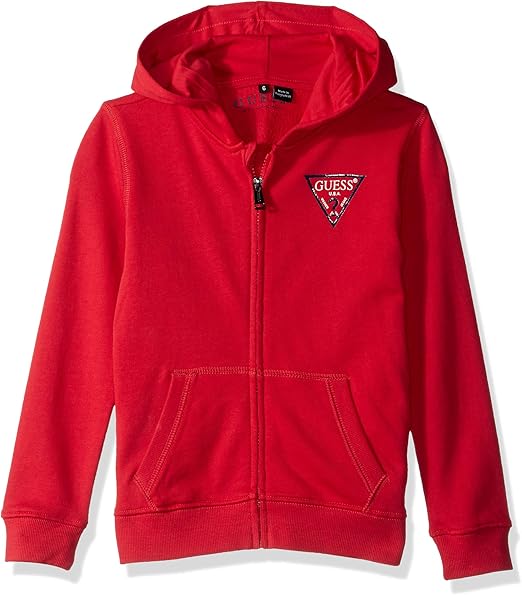 GUESS Boys' Long Sleeve Fleece Hoodie Hooded Sweatshirt, Rebelle Red, 6X: Amazon.co.uk: Clothing