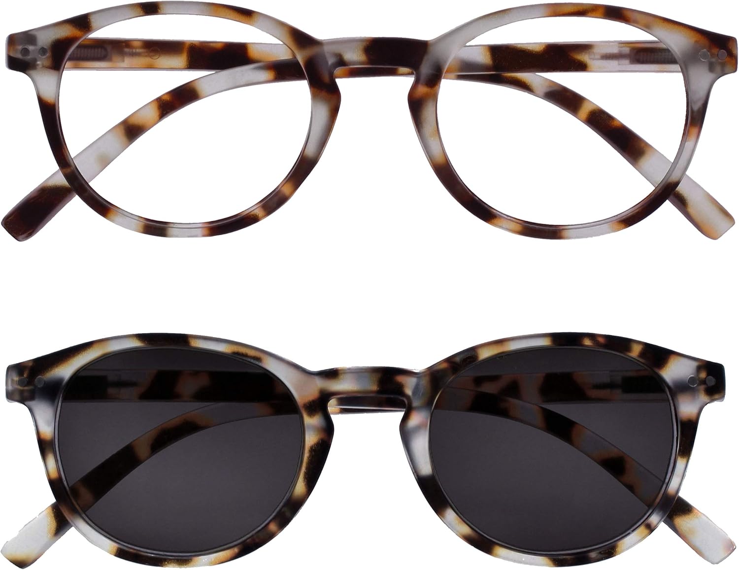 OPULIZE Zen Twin Pack Reading Glasses With Reading Sunglasses Light Brown Tortoiseshelll Small Mens Womens RS24-1T +1.00