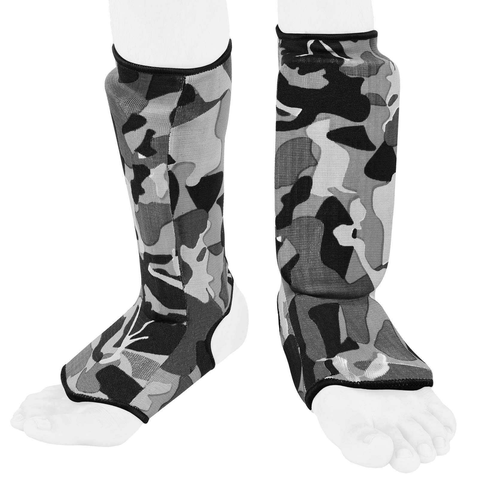 Kids Kick Boxing Shin Protectors/Guard Foot Pads Junior Shin Instep Children (Grey Camo, XXS (9 to 13 Years))