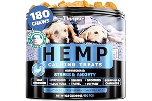 KINPUR PET CARE Calming Chews for Dogs with Hemp Oil - Dog Calming Treats with Duck Flavour - Aid During Thunderstorms, Fireworks, Separation, Car Rides - Hemp Dog Treats for Calming Support - 180 Chews