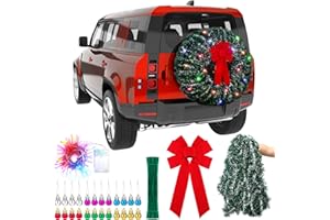 Wavwavw LED Christmas Car Spare Tire Decoration Make Your Own Truck Wreath 196.8 ft Tinsel Garland 24 Pcs Christmas Balls Ornaments Battery Operated Lights Outdoor Festive Accessory