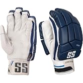 SS Cricket Legend Limited Edition Leather Batting Gloves &ndash; Adult Size | Left or Right Hand Options | White, Blue &amp; Black | Lightweight | Comfort, Ventilation &amp; Grip