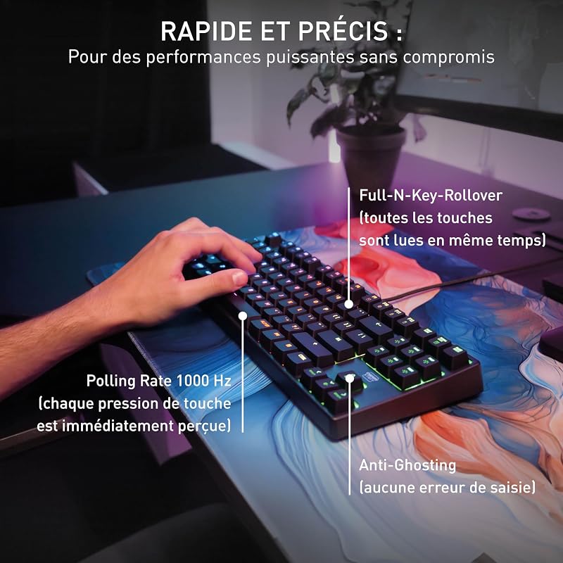 Cherry XTRFY K4V2 TKL, Clavier De Jeu Filaire sans Pavé Numérique, Disposition Française (AZERTY), Éclairage RGB, Commutateurs Mécaniques MX2A Red, Noir