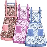 Zhanmai 3 Pcs Women Floral Aprons with Pocket Soft Kitchen Chef Aprons for Women Cooking Gardening