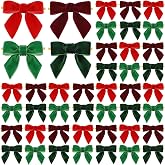 Daifunli 48 Pcs Christmas Velvet Bows, 3.15 Inch, Red, Green | Rustic Pre Tied Bows, Ornaments for Wreath Christmas Tree Gift Holiday Winter Wedding Decor