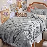 Bedsure Twin Comforter Set Grey - Bed in a Bag Twin Size Bedding 5 Pieces, GentleSoft™ Pintuck Bed Set Gift for Family, Pinch Pleat Grey Comforter with Sheets, Pillowcase & Sham