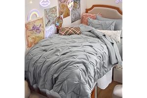Bedsure Twin Comforter Set with Sheets - 5 Pieces Twin Bedding Sets, Pinch Pleat Grey Twin Bed in a Bag with Comforter, Sheets, Pillowcase & Sham, Kids Bedding Set
