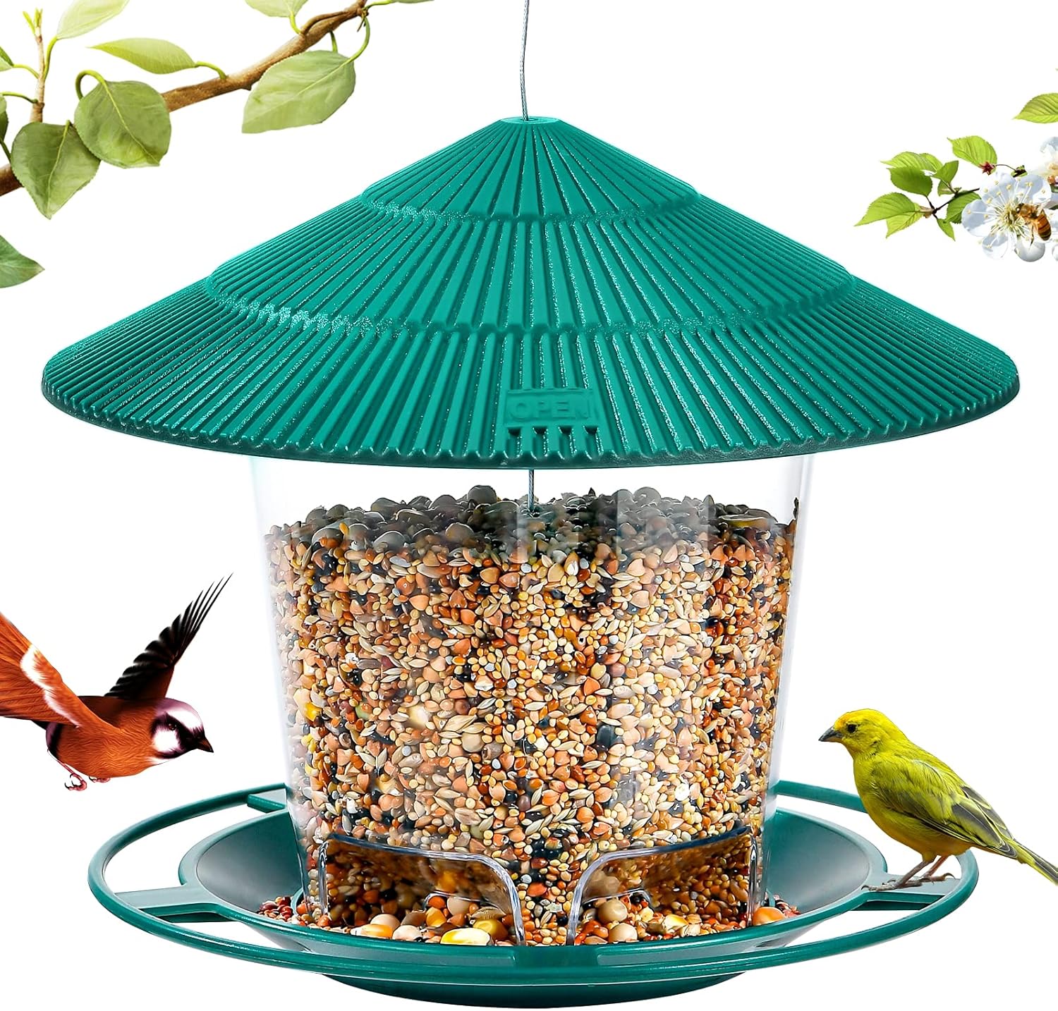 Hanizi Wild Bird Feeder, Panoramic Hanging Bird Feeder for Outside, Premium Plastic Green, Garden Decoration Yard : Garden & Outdoor