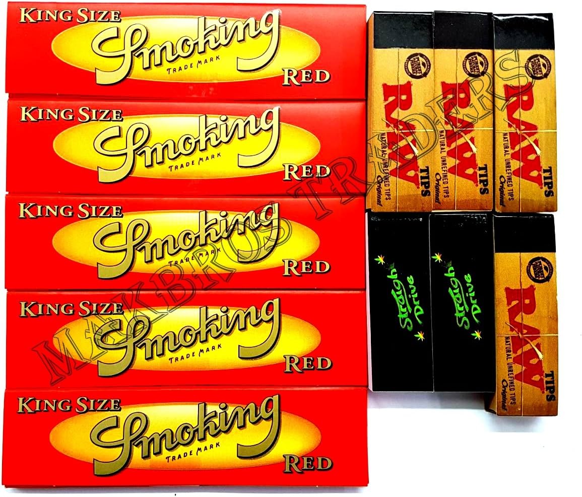 5 Booklets of King Size Rolling Papers & 6 Booklets of Standard Rolling Tips By MakBros (Smoking Red)
