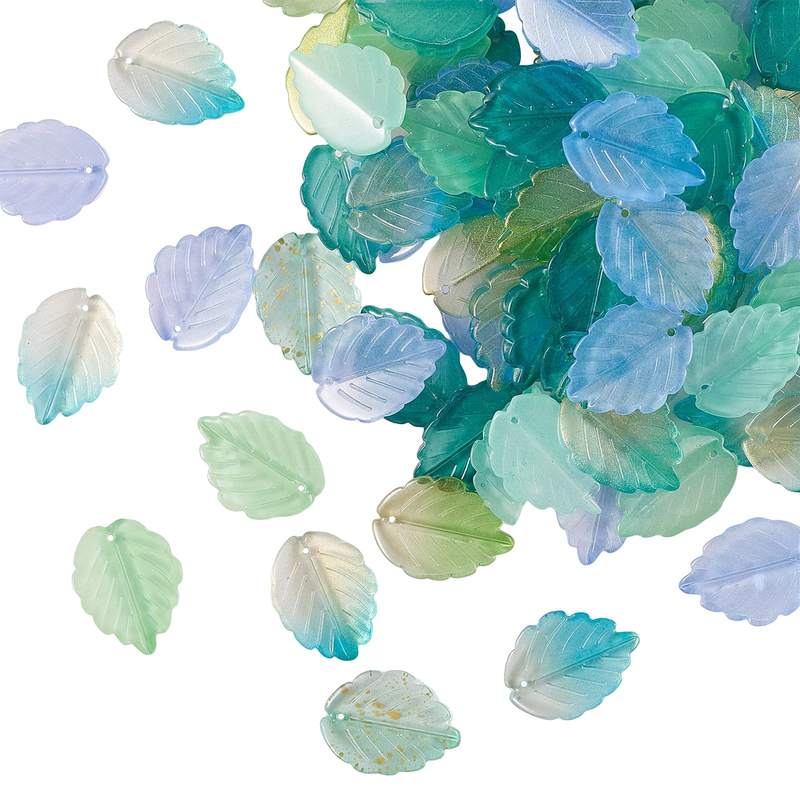 Airssory 100 Pcs 23.5mm Mixed Green Leaf Charms Crystal Glass Mini Leaves Pendants Bulk Lot for Spring Summer-themed Jewelry Making DIY Accessories — image 1