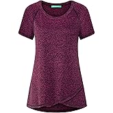 Kimmery Woman Raglan Sleeve Round Neck Irregular Hem Yoga Workout Shirt Sizes M-3XL