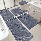 HEBE Bathroom Rugs Sets 5 Piece, Soft Absorbent Microfiber Bath Mat for Bathroom, Non Slip Washable Bath Rug Set with Toilet Cover, Bath Runner and U-Shaped Contour Toilet Rug, Dark Grey