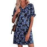 OLICE Womens Summer Casual T Shirt Dress Floral Short Sleeve Loose Swing Dresses with Pockets