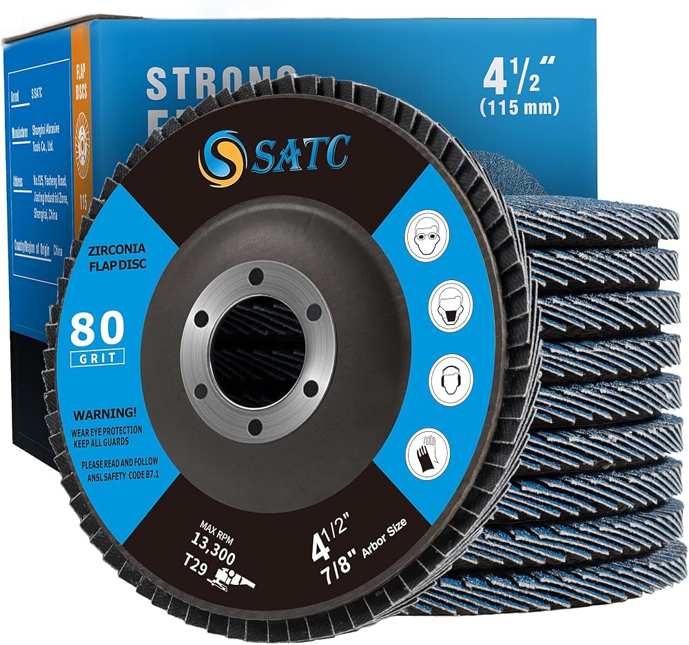 SATC 80 Grit Flap Discs 115mm Zirconia 10 Pack Type 29 for Angle Grinder