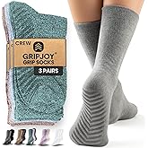 Gripjoy Grip Socks for Women, Grippy, Non Slip, Gripper Socks for Women & Men, Pilates, Yoga, Hospital, 3 Pairs, Crew