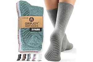 Gripjoy Non-Slip Socks for Women - Crew, 3 Pairs