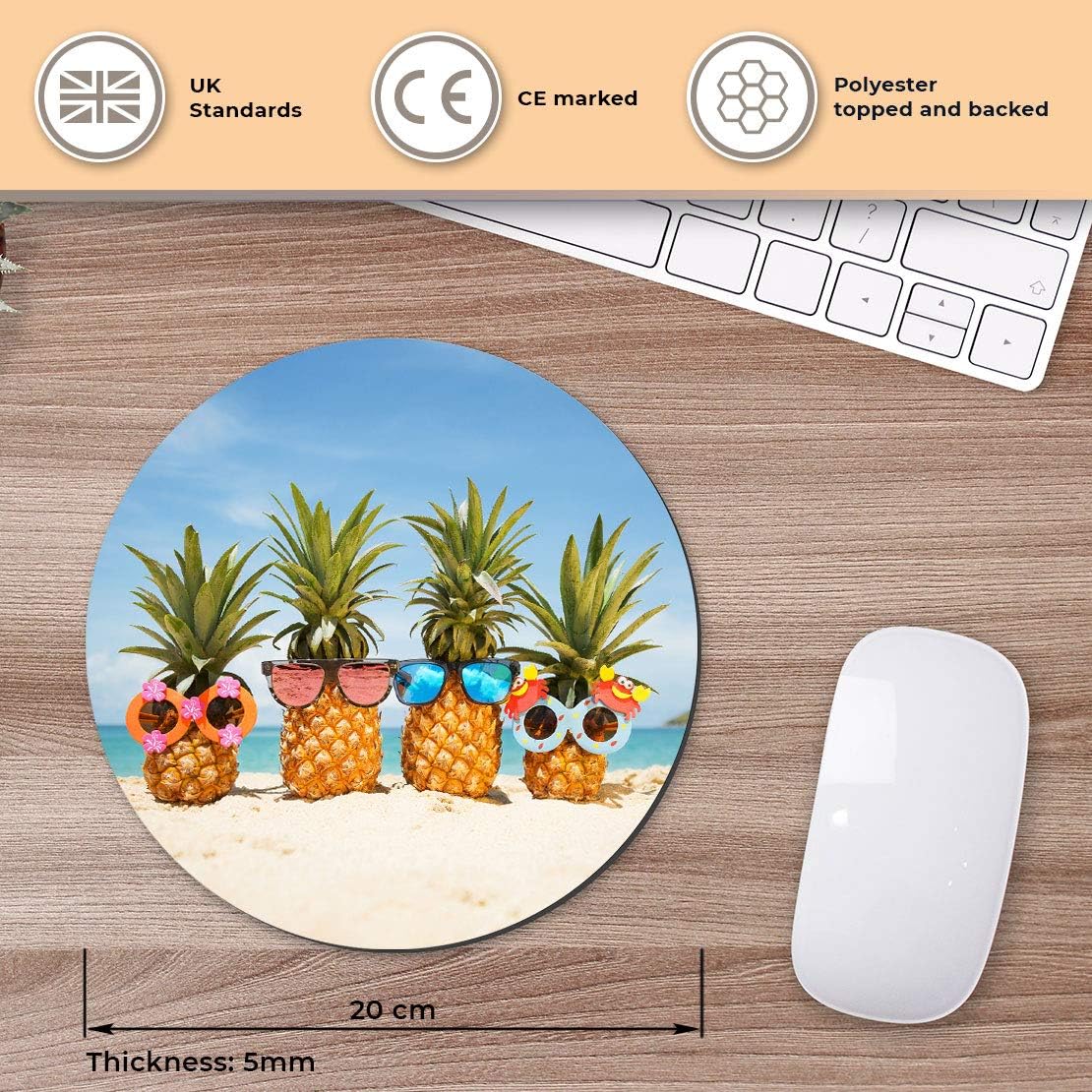 Pineapples on Beach Family - Flexible Round 5mm Rubber Mouse Mat Pad Office Home Novelty Printed Desk Accessory 16726 - Image 3