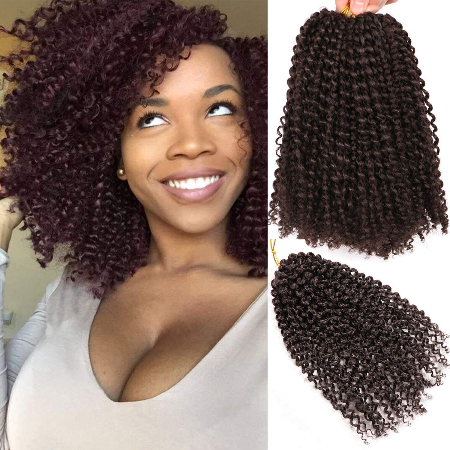 Photo 1 of 12 InchShort Passion Twist Hair 8 Bundles Kinky Curly Marlybob Crochet Hair for Black Women(8Bundles12 Inch, 4#)
