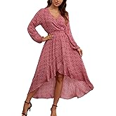Kormei Women V Neck Floral High Low Flowy Boho Long Sleeve Party Long Maxi Dress