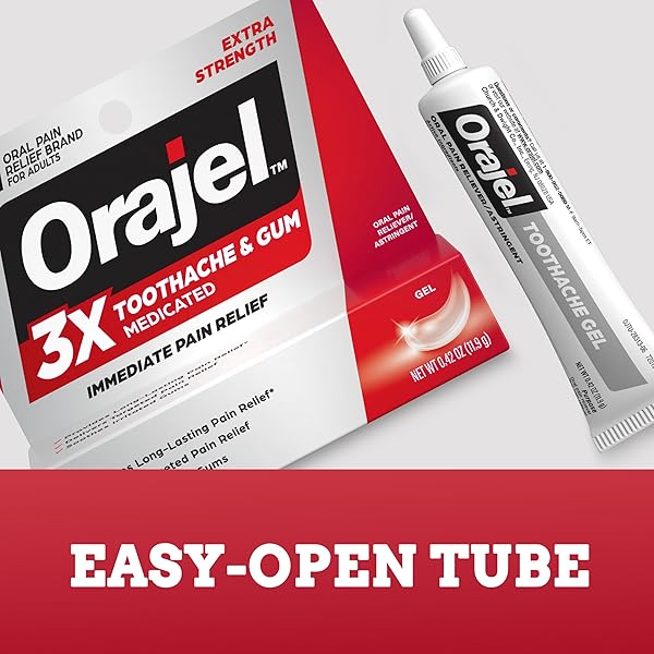 ORAJEL 3X FOR TOOTHACHE & GUM PAIN: MAXIMUM GEL TUBE 0.42OZ – FROM #1 ORAL PAIN RELIEF BRAND – ORAJEL FOR INSTANT PAIN RELIEF