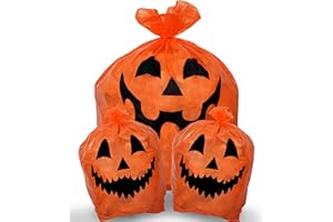 Skeleteen Pumpkin Leaf Bags Decorations - Jack O Lantern Outdoor Yard Fall Lawn and Leaves Pumpkins Decorating Bag with Ties - 3 Sizes