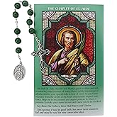 Needzo Catholic Prayer Card and Rosary Gift Set, Saint Jude Chaplet with Green Beads and Pray for Us Silver Tone Medal, Pocket Prayers and Rosaries, 5.75 Inches