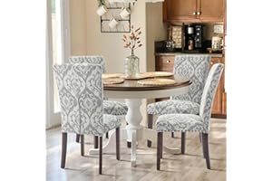 COLAMY Upholstered Parsons Dining Chairs Set of 4, Fabric Dining Room Kitchen Side Chair with Nailhead Trim and Wood Legs - Grey/White Flower