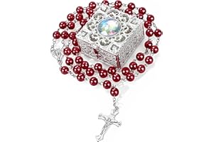 FLAFARY 8mm Rosary Beads Necklace, Rosary Beads Catholic for Men and Women Comes in a Metal Gift Box, First Communion Rosary 