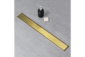 SaniteModar Linear Shower Drain, Gold Shower Drain 24 inch with 2 in 1 Tile Insert and Flat Panel, AISI 304 Stainless Steel Gold Linear Shower Floor Drain with Hair Strainer and Leveling Feet