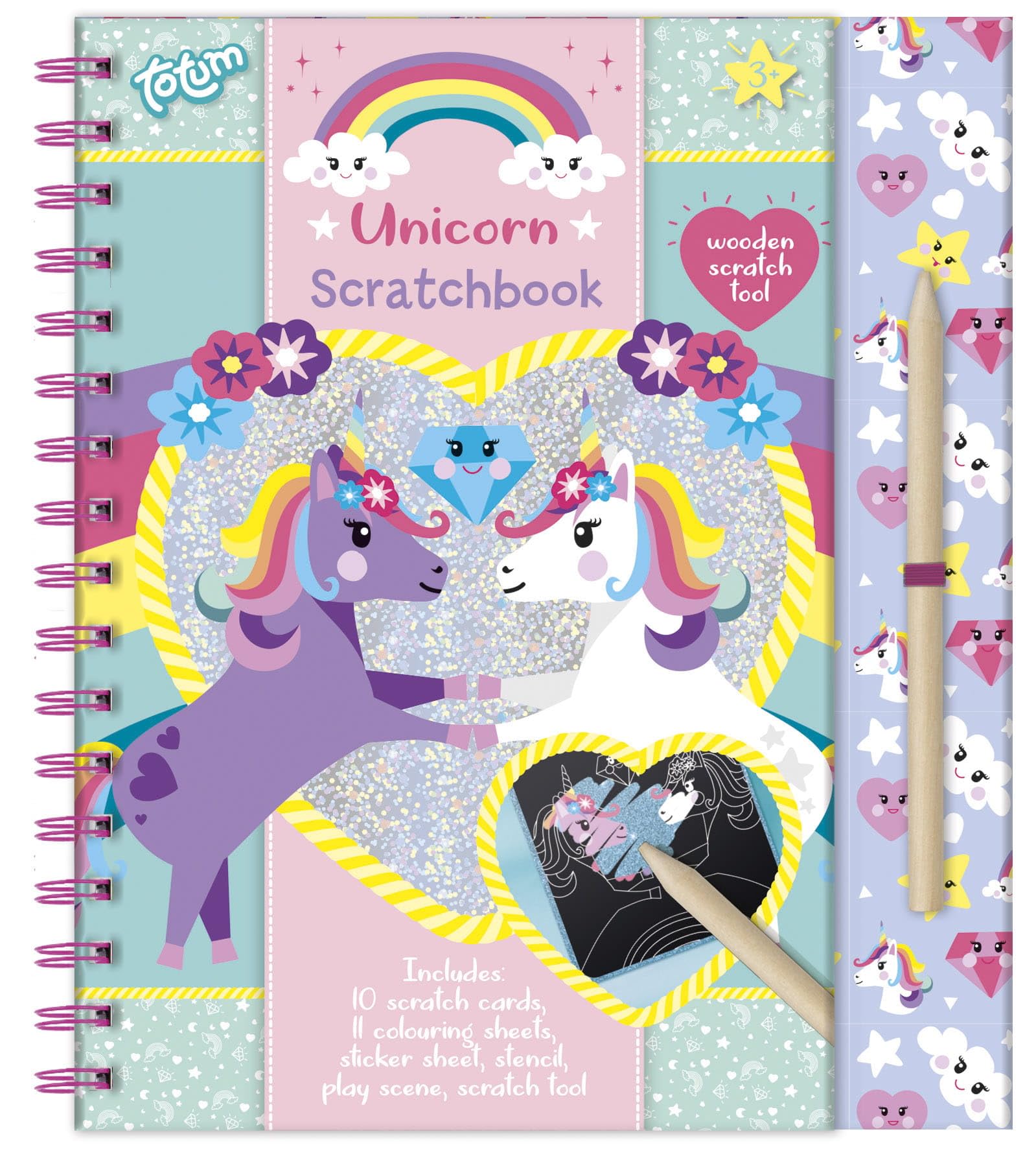 Totum Unicorn Scratch Book: Scratching Book & Colouring Book with Stencils and Stickers with Unicorn Motifs, Activity Book for Home and Travel