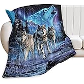 Wolf Blanket Soft Fuzzy Fleece Wolves Starry Night Throw Blankets Decor Cozy Warm Plush Flannel Wild Animal Blanket Gifts for Boys Girls Men Women Home Chair Sofa Couch Bed 50"X40"