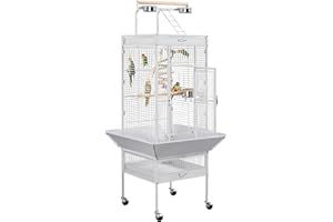 Yaheetech Wrought Iron Bird Cages, Play Top Large Aviary with Stand for Cockatiel Parrot Sun Parakeet Conures Lovebird Budgie Finch African Grey White, 61-inch