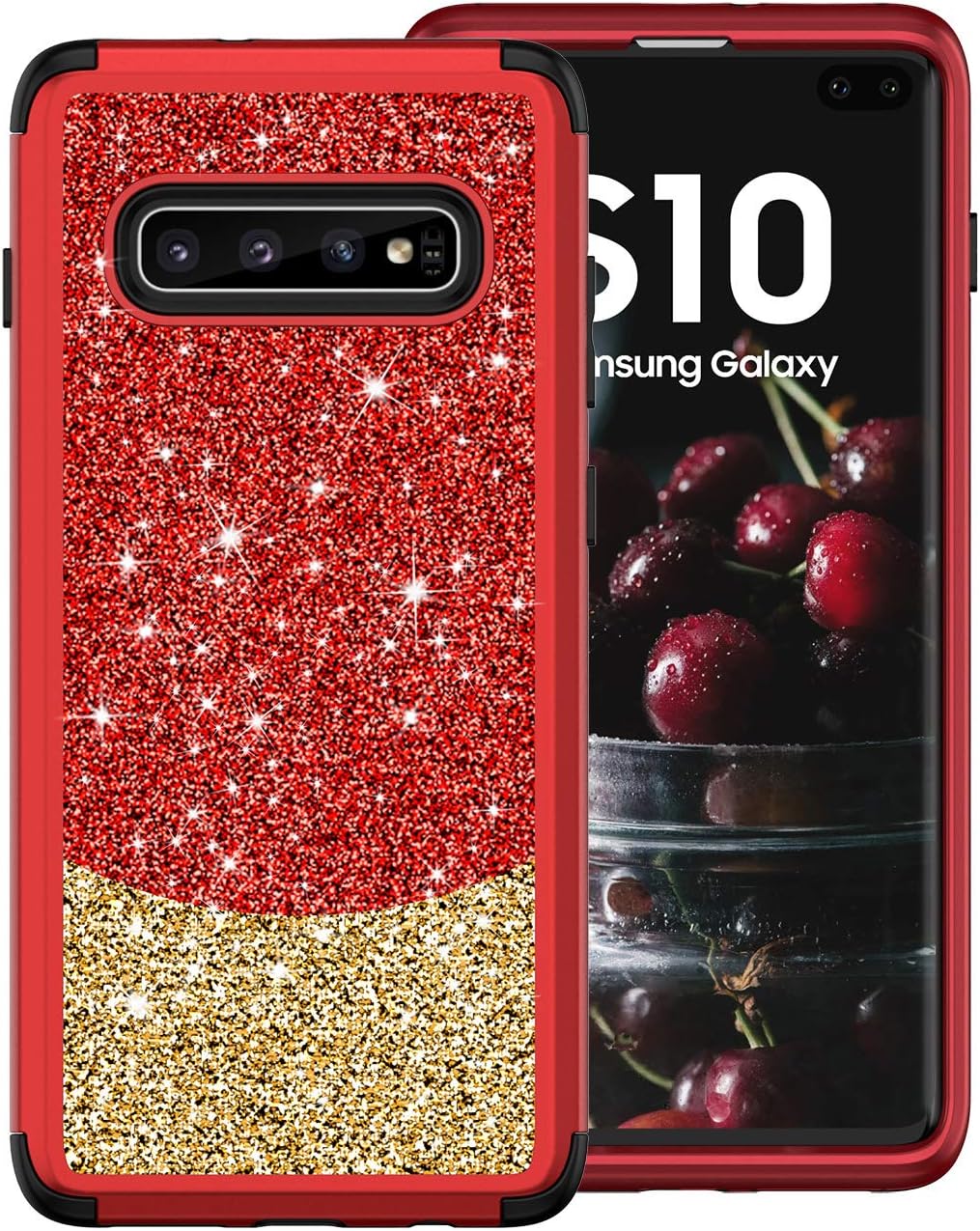 Galaxy S10 Plus Case, ZERMU Three Layer Shockproof Luxury Glitter Cute Bling Soft Protective Hard Shell Hybrid Rubber Bumper Armor Sparkly Shining Fashion Style Case for Samsung Galaxy S10 Plus 6.4"