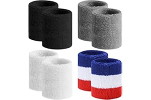 BEACE Sweatbands Sports Wristband for Men & Women -8pcs Moisture Wicking Athletic Cotton Terry Cloth Sweatband for Tennis, Basketball, Running, Gym, Working Out