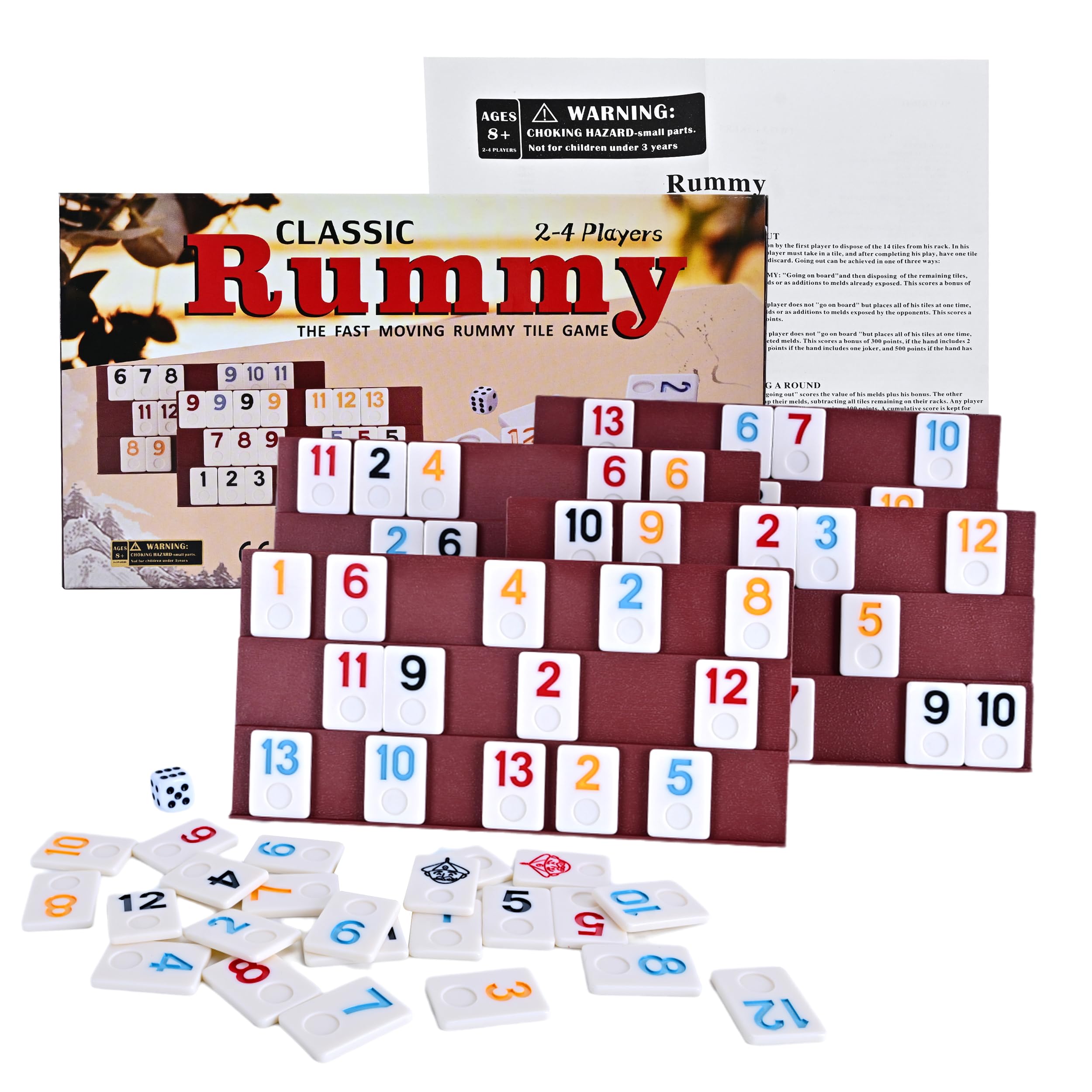 Photo 1 of Classic Rummy Cube,106 Rummy Game with Portable Carton, Tradditonal Board Game for Family, 106 Tiles, 4 Plastic Holders?2-4 Players?