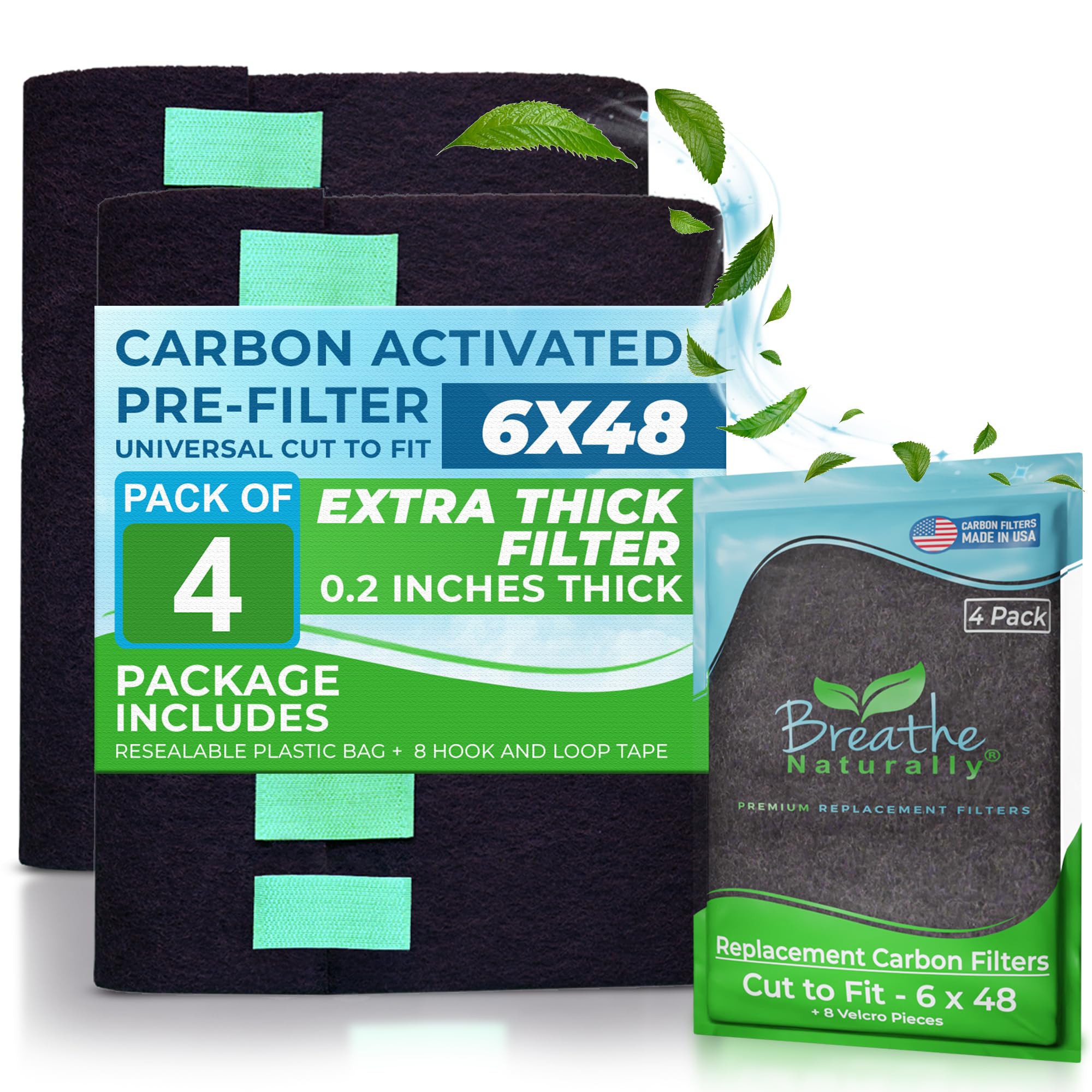 Breathe Naturally Universal 6x48 Cut-to-Fit Activated Carbon Filter (4 Pack) Charcoal Air Filter Sheet for Air Purifiers