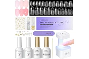 PEACECOLOR Gel Nail Kit, 240Pcs Short Medium Almond Nail Tips with U V Light 2PC Jelly Gel Polish Nail Glue Top Coat Stickers Rhinestones Easy Extension Set DIY Salon Gifts for Women