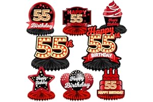COOSOAR Happy 55th Birthday Red and Black Table Honeycomb Centerpieces Balloons Theme Decor Table Decorations Table Toppers for Girls Women Princess 55 Years Old Birthday Party Bday Supplies Background Gold
