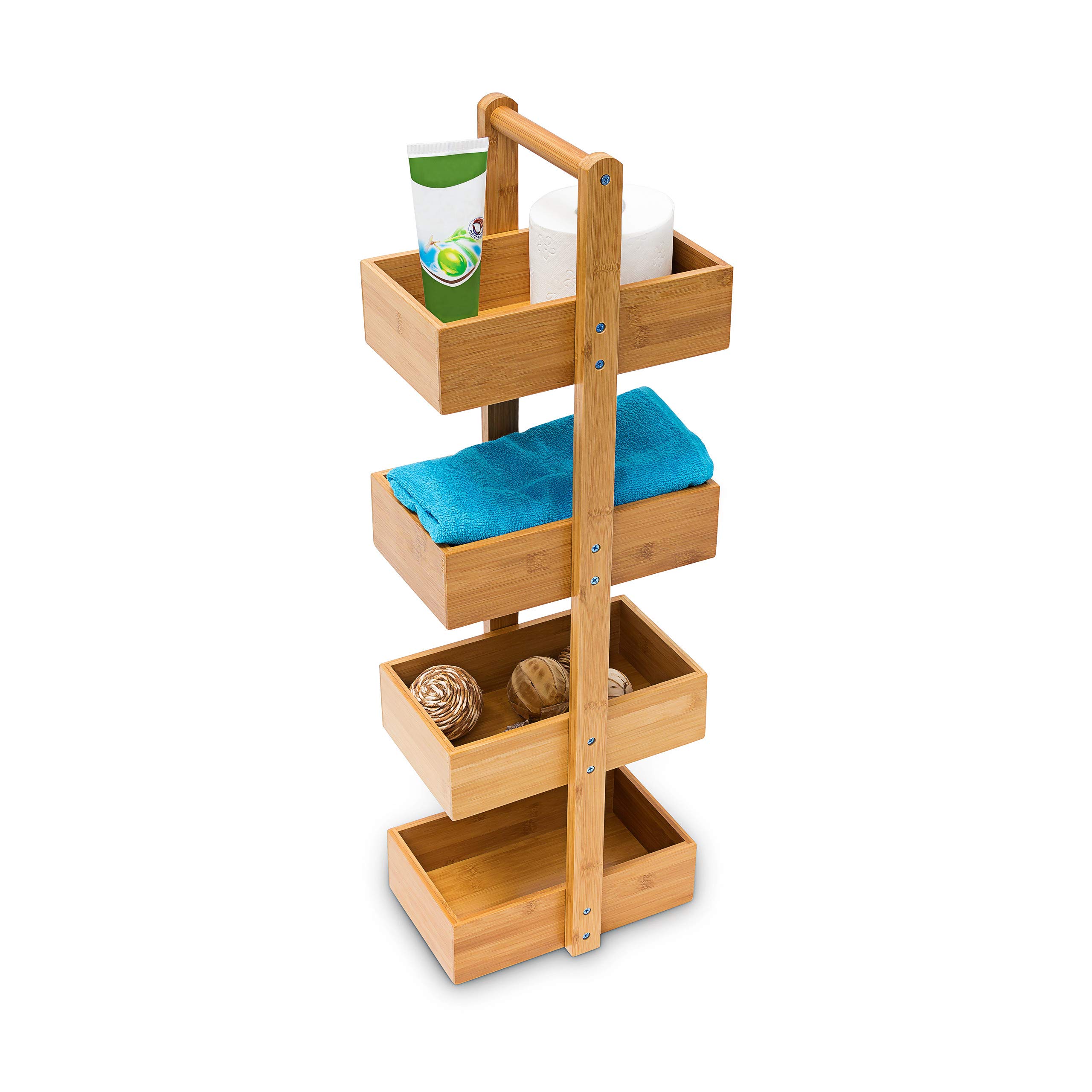 Relaxdays Bamboo Standing Shelf (75 x 25 x 18 cm) 4 Shelves, Bathroom Shelf Unit with 4 Basket Shelves Shower Caddy