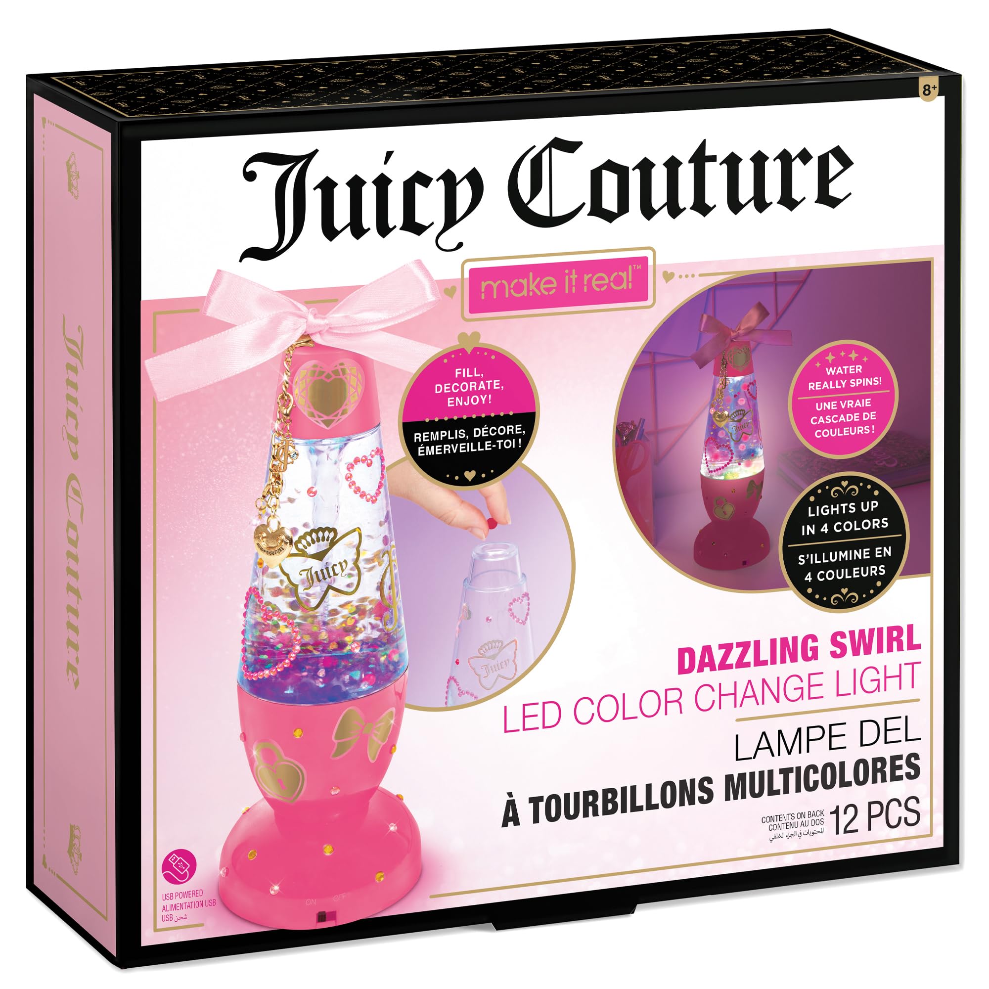 Make It Real: Juicy Couture Dazzling Swirl LED Color Change Light – Light Colors, Water Spins, Fill-Decorate-Enjoy, Room Décor, Girls & Kids Age 8+