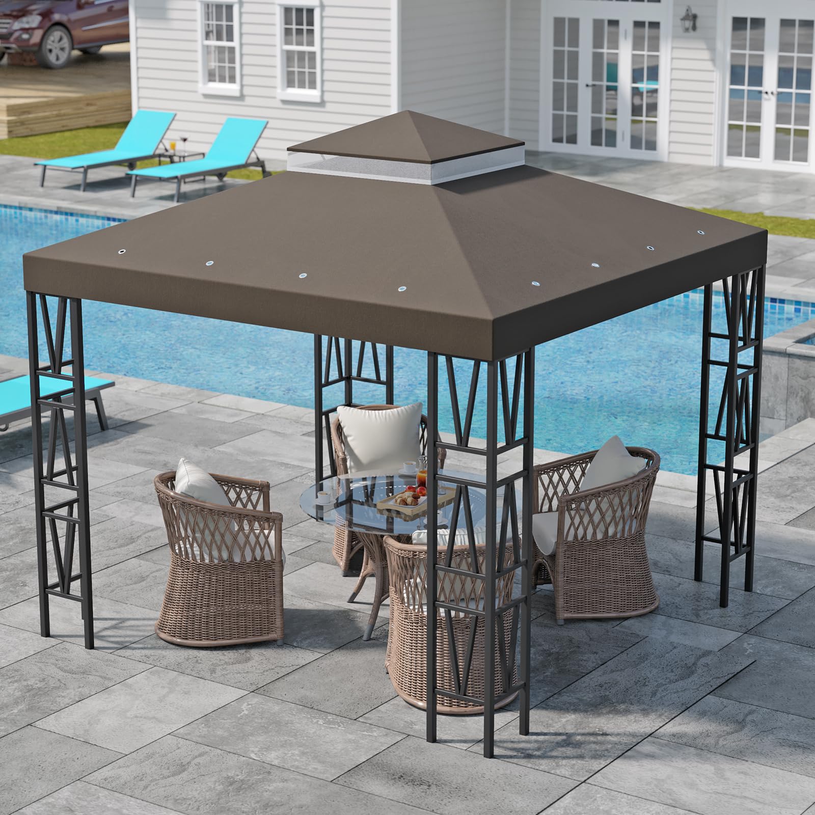 Photo 1 of ?10x10 FT Gazebo Canopy Replacement Top - Durable Double Tier Shade Cover Cover for Yard Patio Garden, Waterproof UV Protection, Easy Install, Outdoor Event Party Shade Tent?(Coffee)